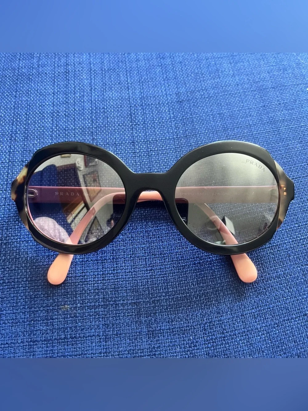 2018 Prada SPR 17U Sunglasses (specifically 5ZW/GR0 in Black/Pink/Medium Havana)